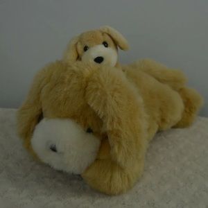 Walmart Stores Puppy Dog Plush Stuffed Animal Tan Cream Baby Sitting on Mom